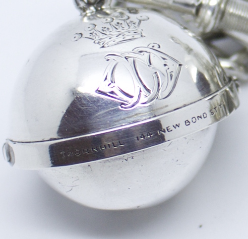 Silver Gimbaled Compass and Egg Bobbin, 1872 London Hallmarks